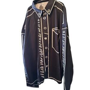 INCERUN Graphic Print Shirt Mens 5XL Black Button Down Long Sleeve Oversized